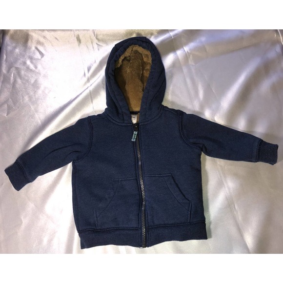 Carters Full Zip Soft Fleece Lined Blue Baby Hoodie Size 12 Months - Picture 1 of 8